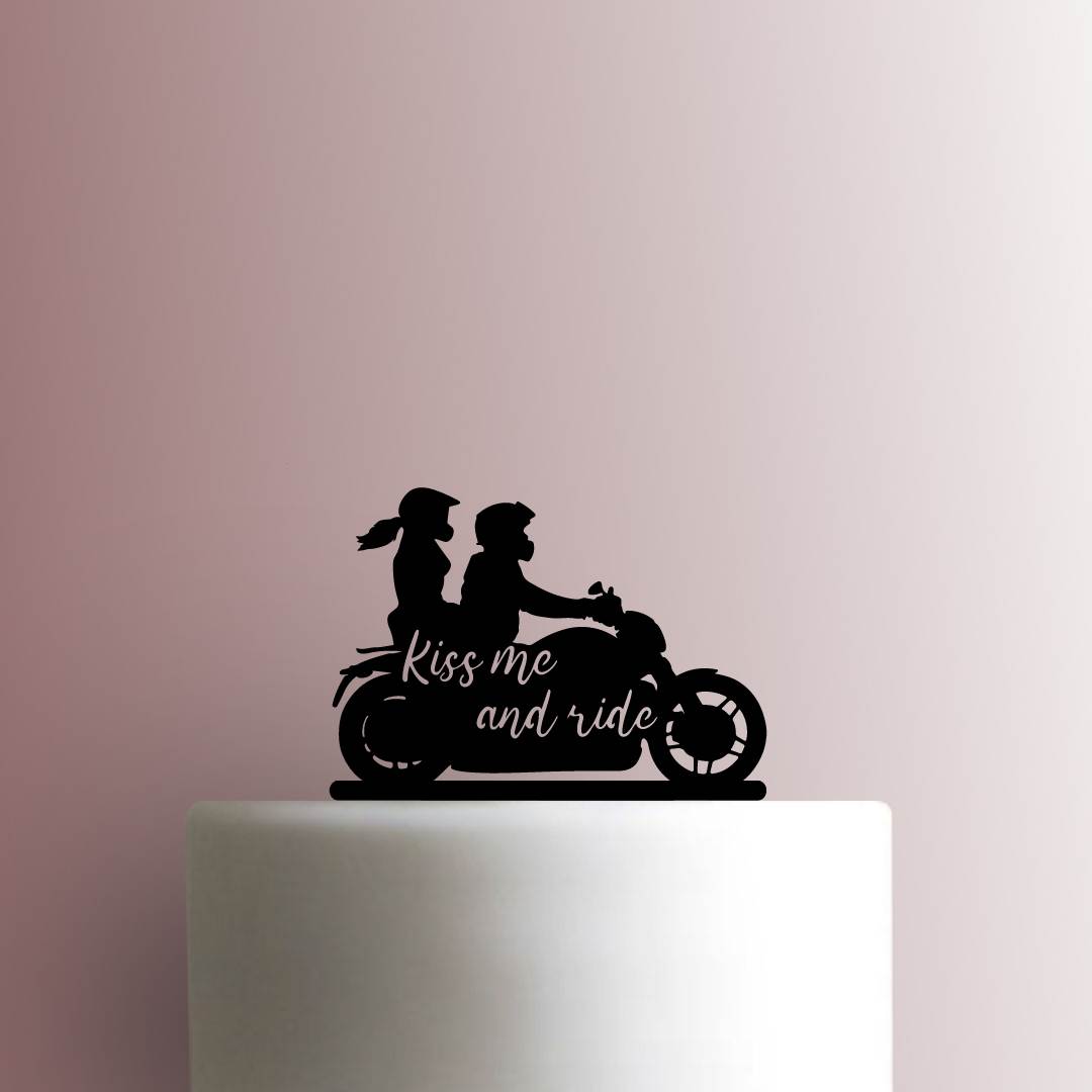 Couple on Japanese Motorbike Wedding Cake Topper - Couple on Japanese Motorcycle  Wedding or Engagement Cake Decoration